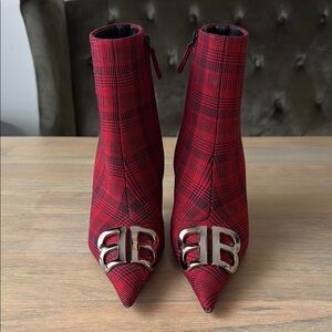Balenciaga Red Plaid Sock Boots EU 8.5
